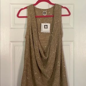 Anne Klein tank in beige & gold w/ embellishments.